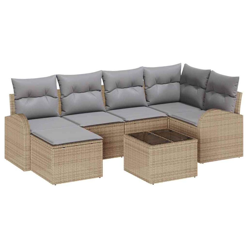 Ensemble de canapé de jardin 7 pcs beige polyrotin