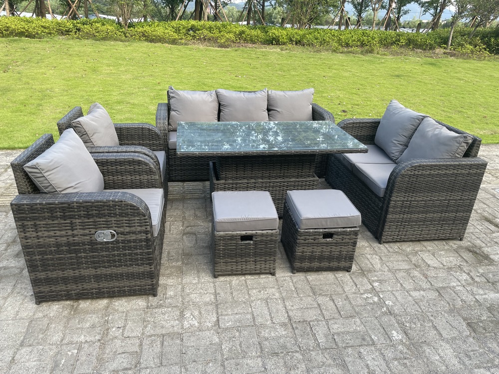 Rotin mobilier de jardin extérieur ascenseur réglable table à manger ou table basse ensemble canapé amour canapé 3 places canapé