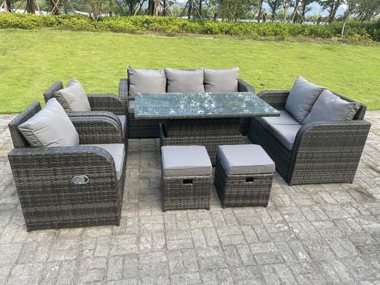 Rotin mobilier de jardin extérieur ascenseur réglable table à manger ou table basse ensemble canapé amour canapé 3 places canapé