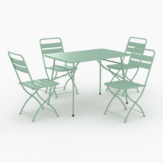 Yumi-table et chaises de jardin pliantes 4 personnes en métal vert