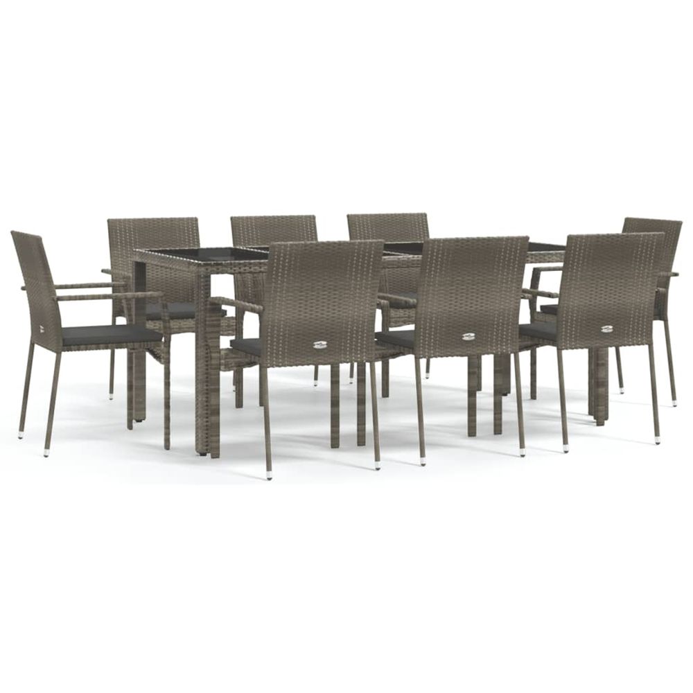 Ensemble à manger de jardin 9 pcs coussins gris résine tressée
