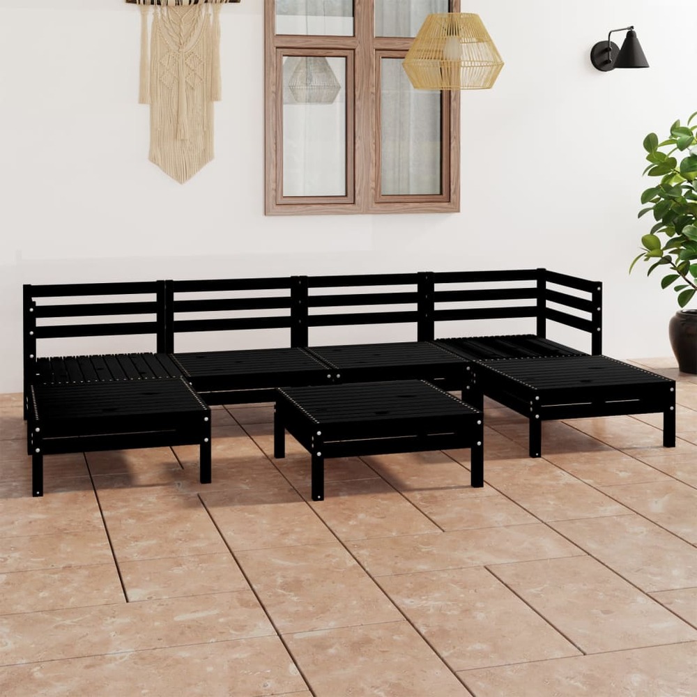Salon de jardin 7 pcs noir bois de pin massif