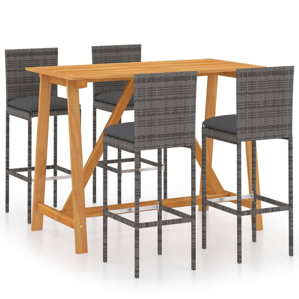 Ensemble de bar de jardin avec coussins 5 pièces gris