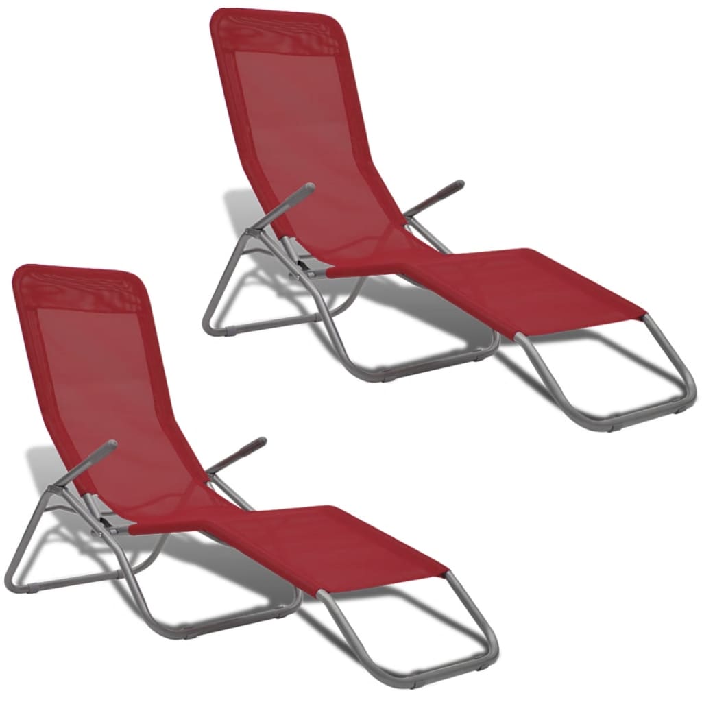 Chaises longues 2 pcs cadre en acier et textilène rouge