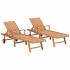 Lot de 2 transats chaise longue bain de soleil lit de jardin terrasse meuble d'extérieur bois de teck solide