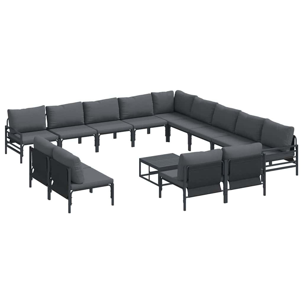 Ensemble de canapé de jardin avec coussin 14 pcs noir acier
