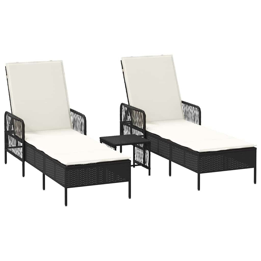 Transat avec coussin 3 pcs noir et blanc crème polyrotin