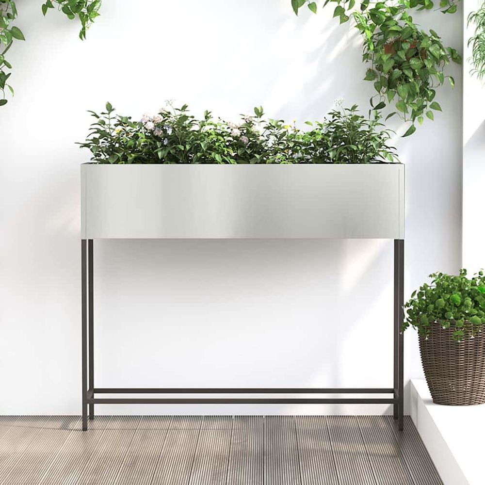 Bac potager surélevé acier galvanisé jardin 100x26x82 cm argent