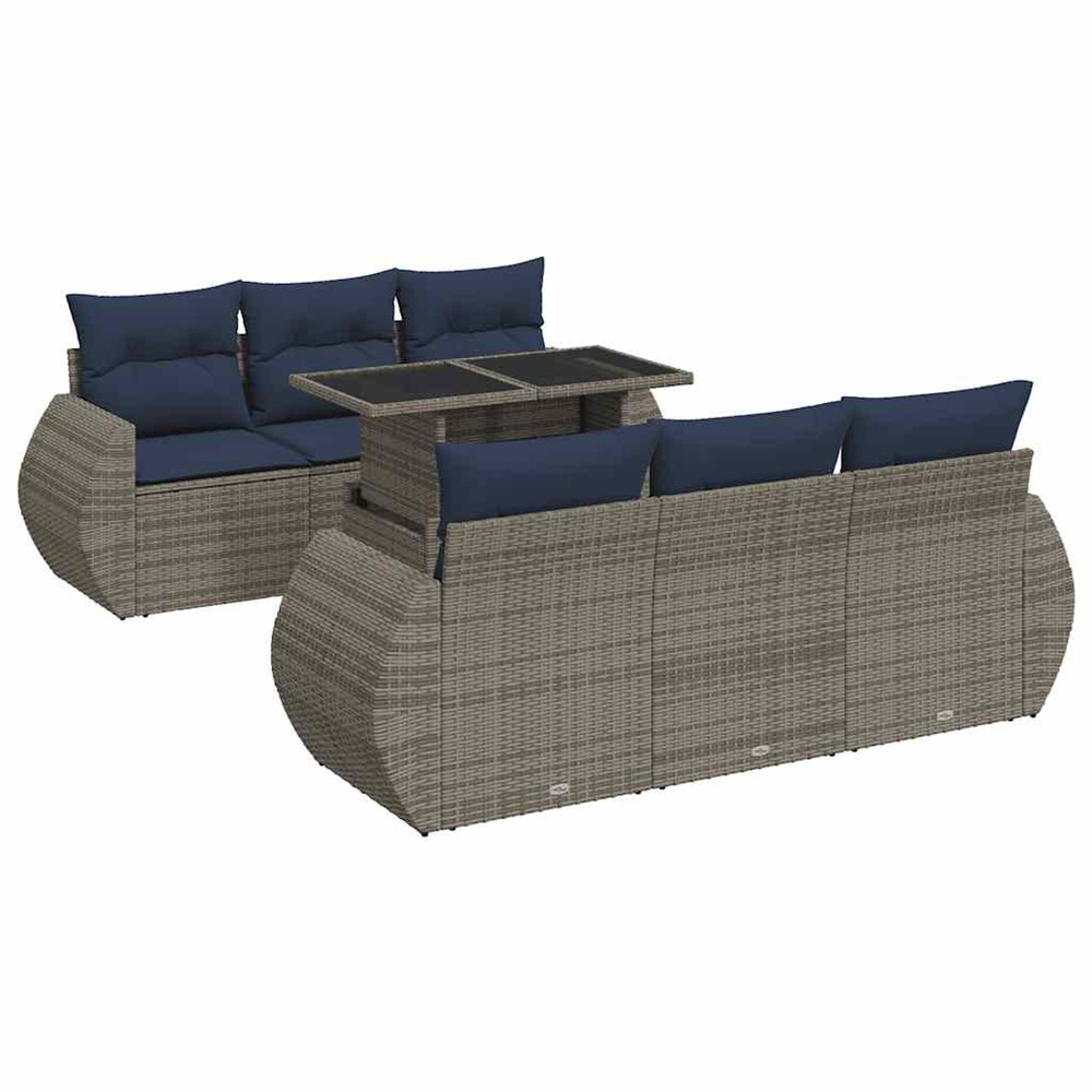 Salon de jardin avec coussins 7 pcs gris résine tressée acacia