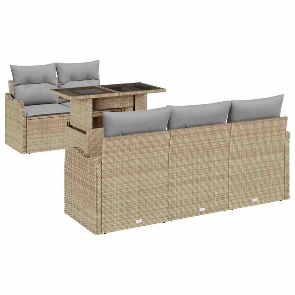 Ensemble de canapé de jardin avec coussin 6 pcs beige polyrotin