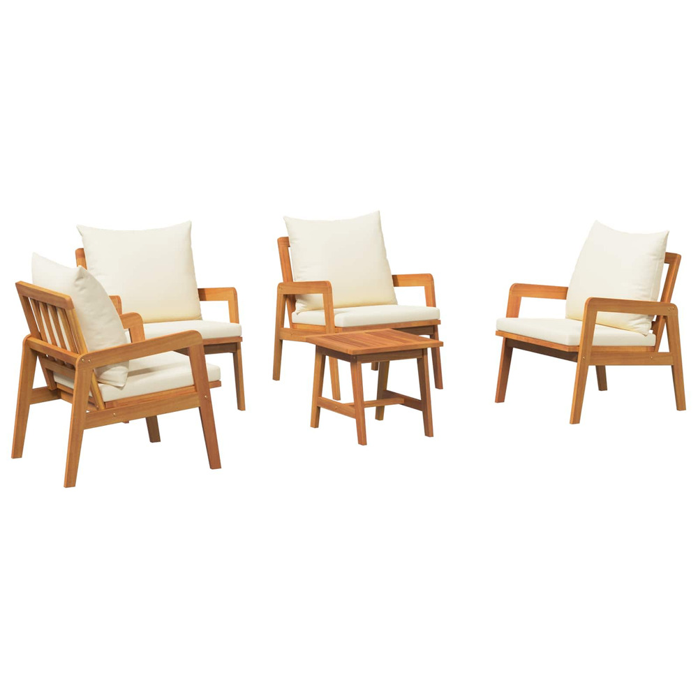 Ensemble bistrot avec coussin 5 pcs marron bois d'acacia massif