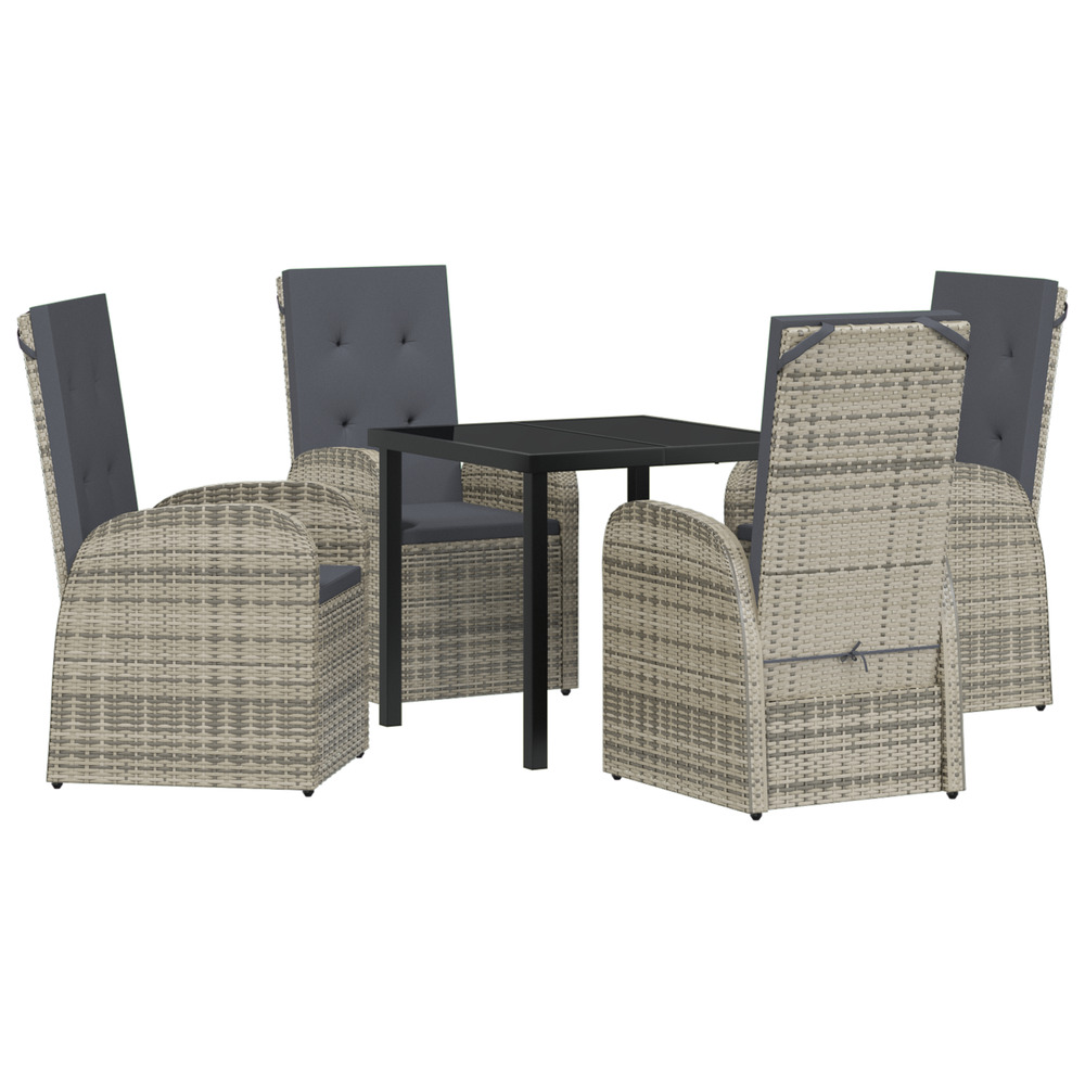 Ensemble de salle à manger de jardin 5 pièces avec coussins en poly rotin gris