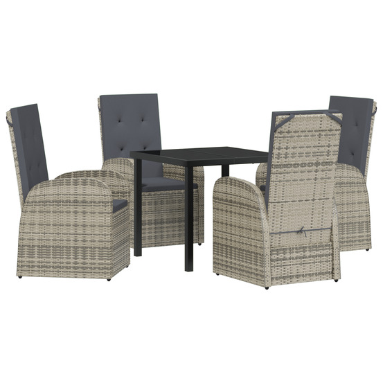 Ensemble de salle à manger de jardin 5 pièces avec coussins en poly rotin gris