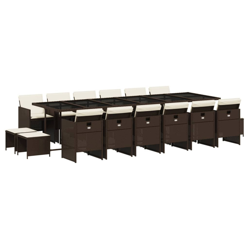 Ensemble à manger de jardin et coussins 17 pcs marron rotin