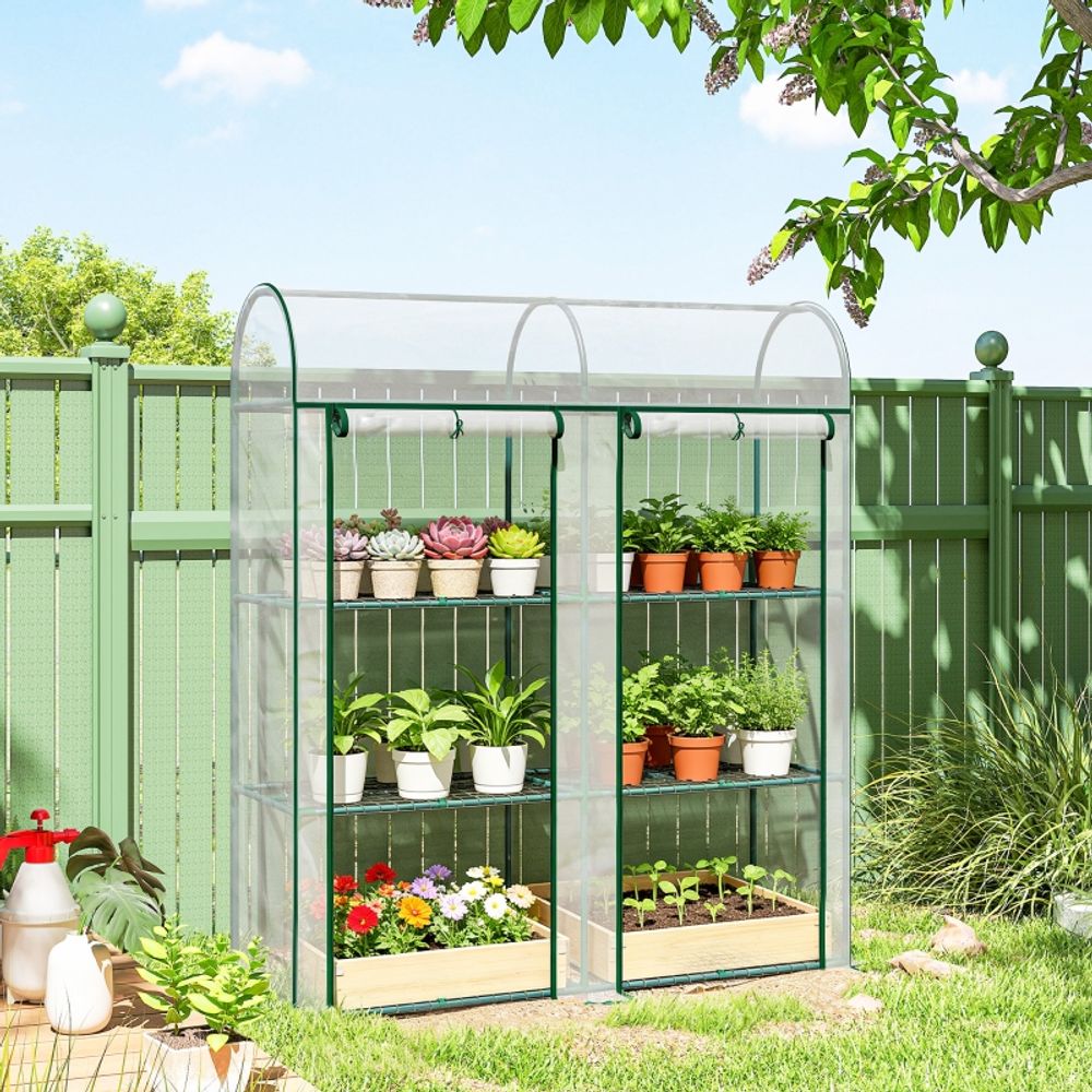Mini serre de jardin acier 143 x 46 x 164 cm transparente 3 niveaux 2 portes - comfortxl outdoor living