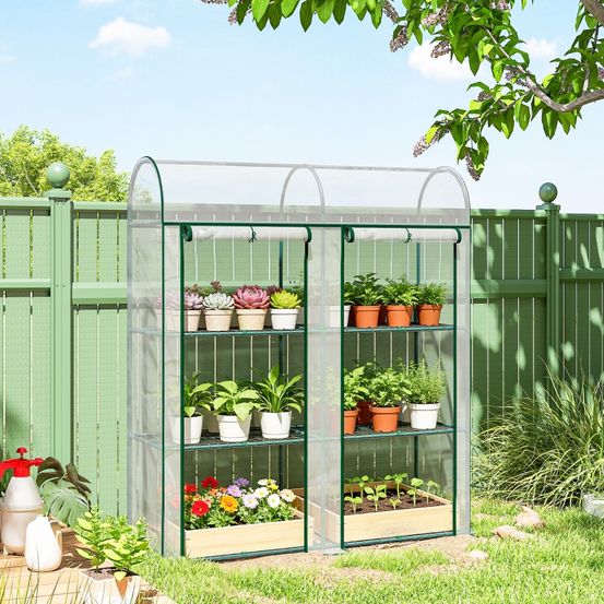 Mini serre de jardin acier 143 x 46 x 164 cm transparente 3 niveaux 2 portes - comfortxl outdoor living