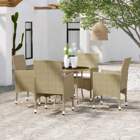 Ensemble à manger de jardin 5 pcs résine tressée beige