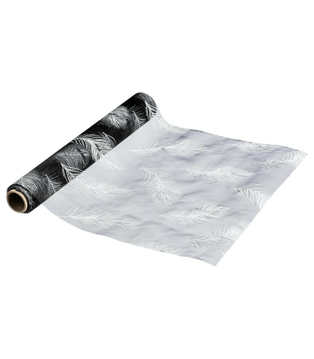 Chemin de table organza noir pailleté et imprimé 28 x 500 cm