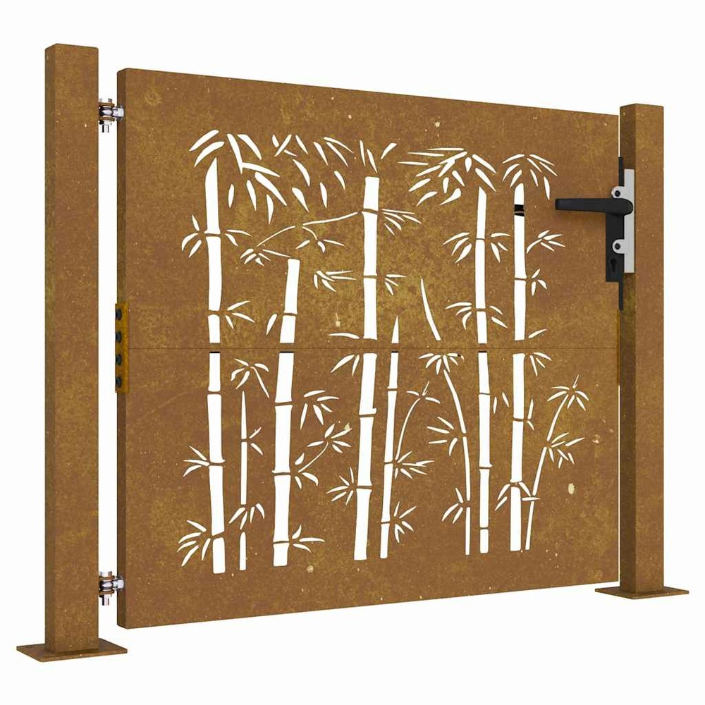 Portail de jardin 100x75 cm en acier corten et bambou