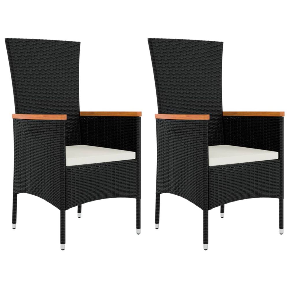 Chaises de jardin lot de 2 avec coussins résine tressée noir