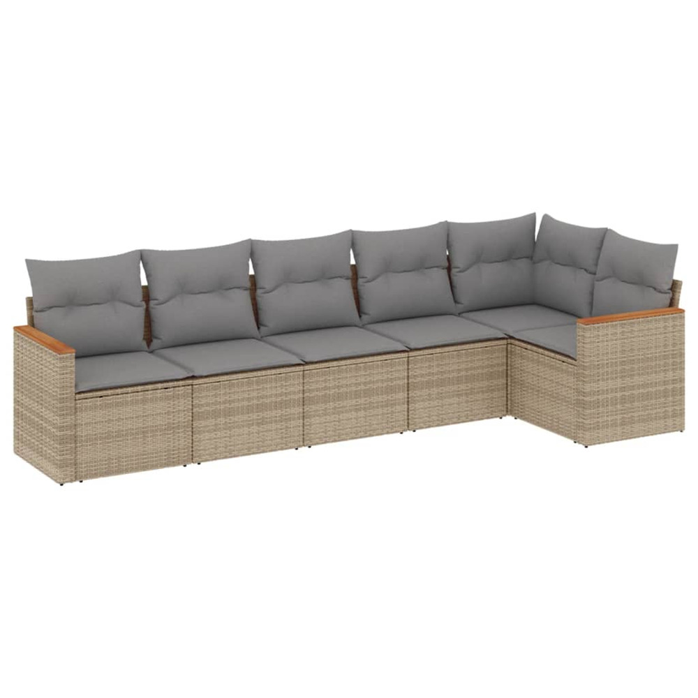 Salon de jardin avec coussins 6 pcs beige résine tressée