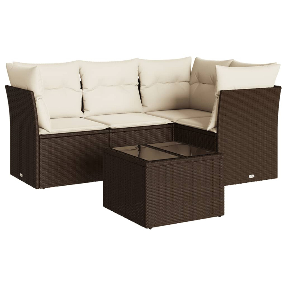 Salon de jardin avec coussins 5 pcs marron résine tressée