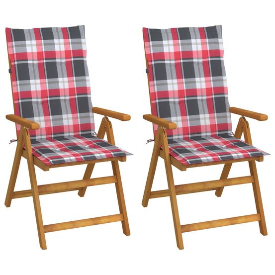 Fauteuils pliants inclinables (lot de 2) avec coussins, en bois d'acacia massif