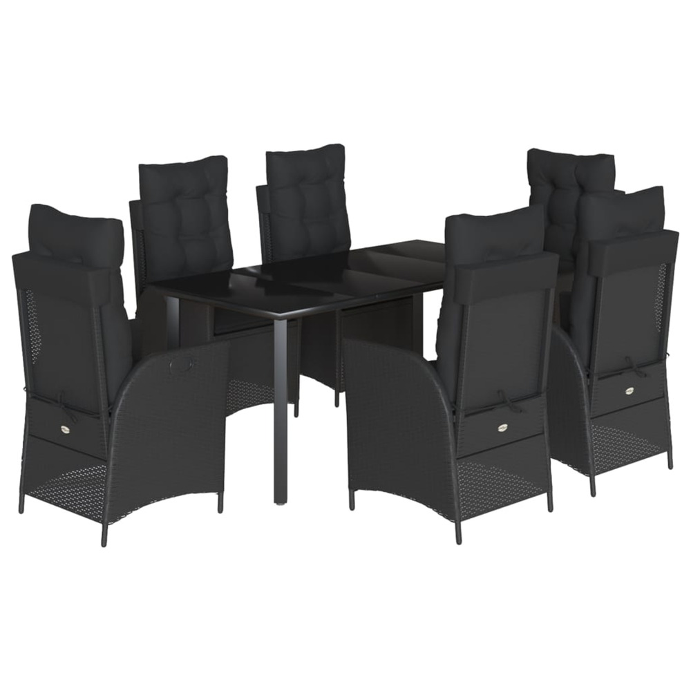 Ensemble à manger de jardin coussins 7pcs noir résine tressée