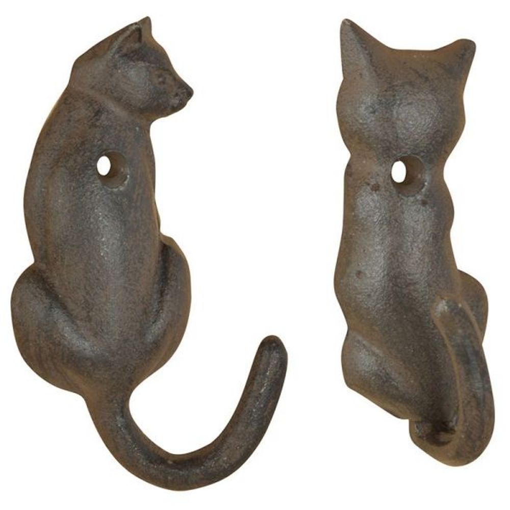 Patère queue d'animal en fonte (lot de 2) chat