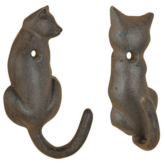 Patère queue d'animal en fonte (lot de 2) chat