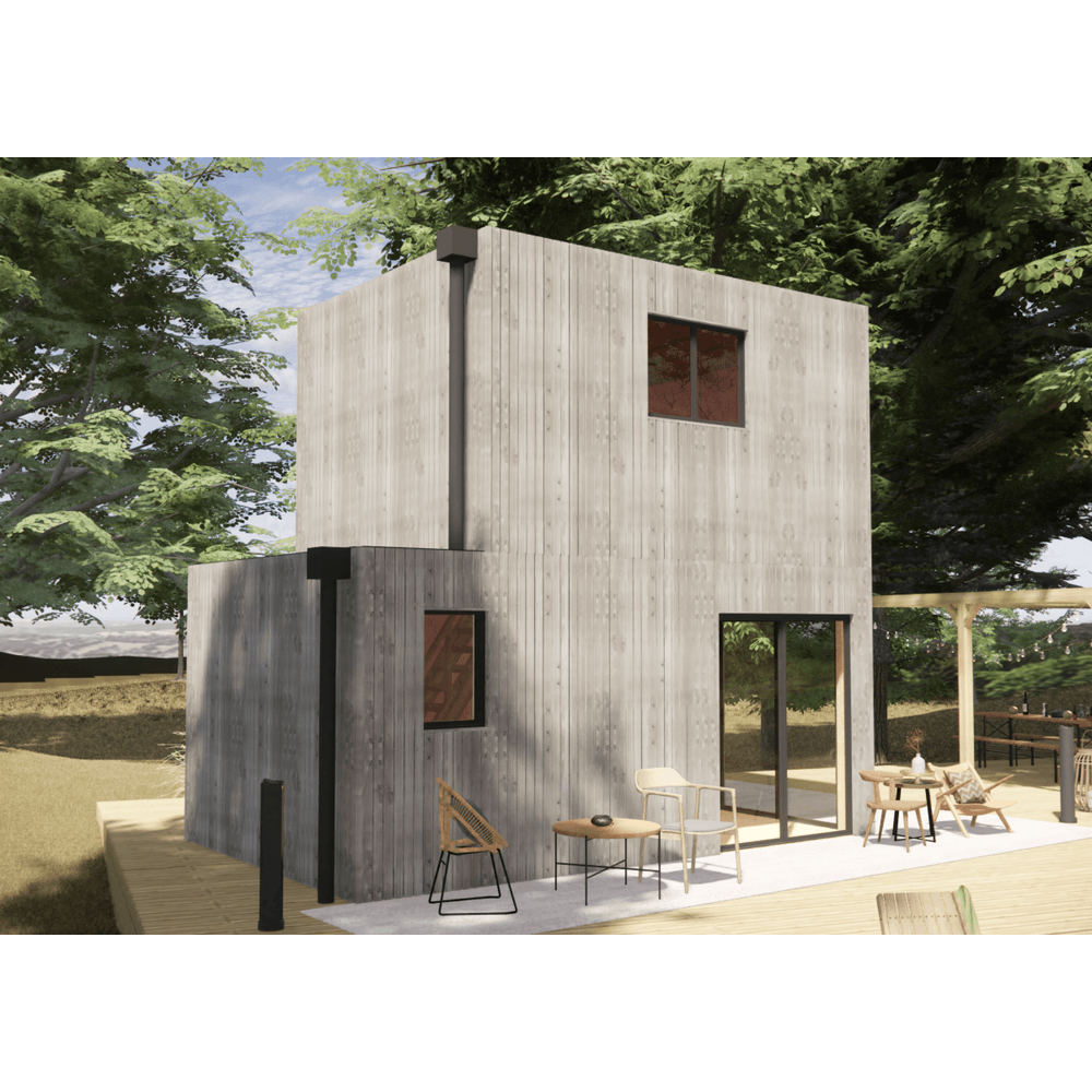 Studio de jardin 4 saisons en bois 5,5 x 3,5 x 2,7 m / isolation re2020 avec mezzanine et terrasse / menuiseries alu k-line