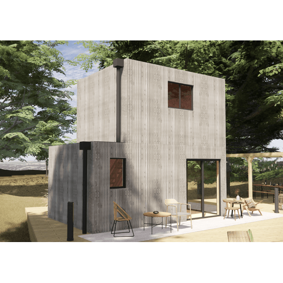 Studio de jardin 4 saisons en bois 5,5 x 3,5 x 2,7 m / isolation re2020 avec mezzanine et terrasse / menuiseries alu k-line