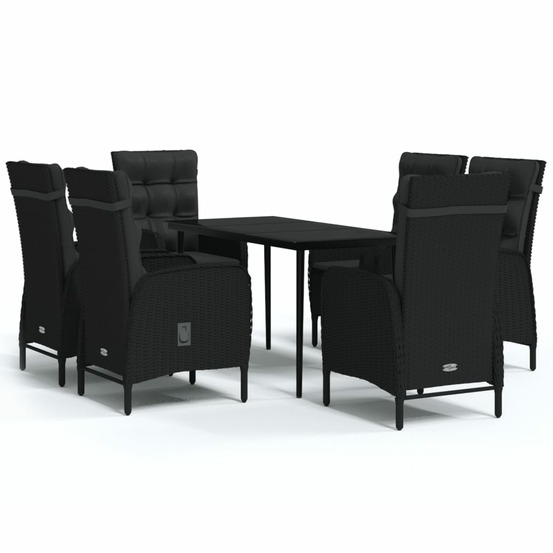 Ensemble à manger de jardin avec coussins 7 pcs noir