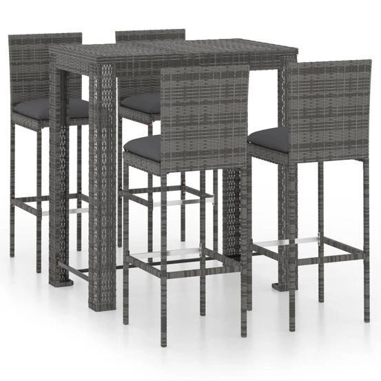Ensemble de bar d'extérieur 5 pcs coussins résine tressée gris
