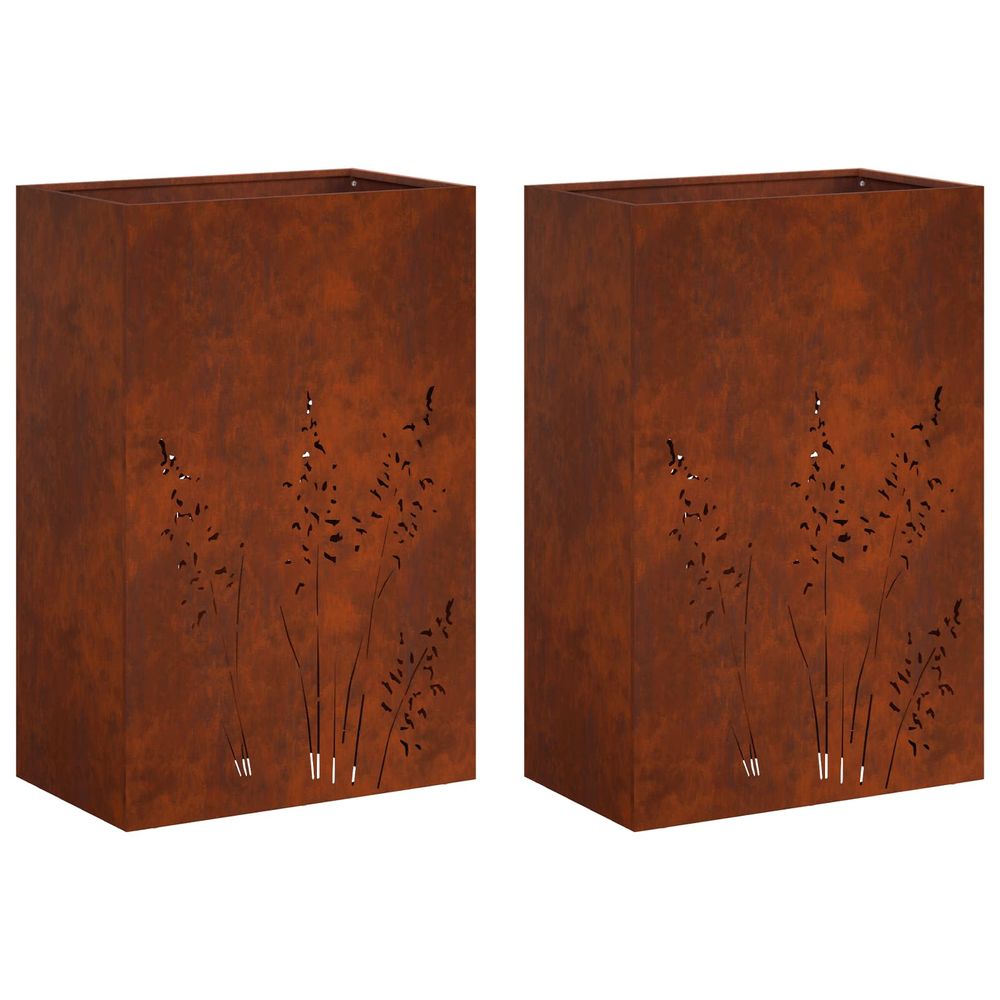 Cache-pot de jardin 2 pc rouillé 50 x 30 x 75 cm acier patiné