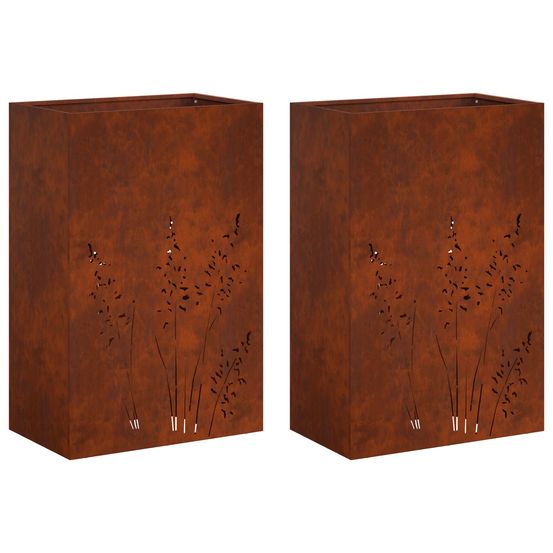 Cache-pot de jardin 2 pc rouillé 50 x 30 x 75 cm acier patiné
