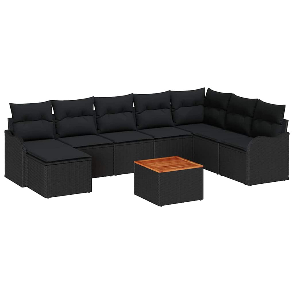 Ensemble de canapé de jardin avec coussin 9 pcs noir polyrotin