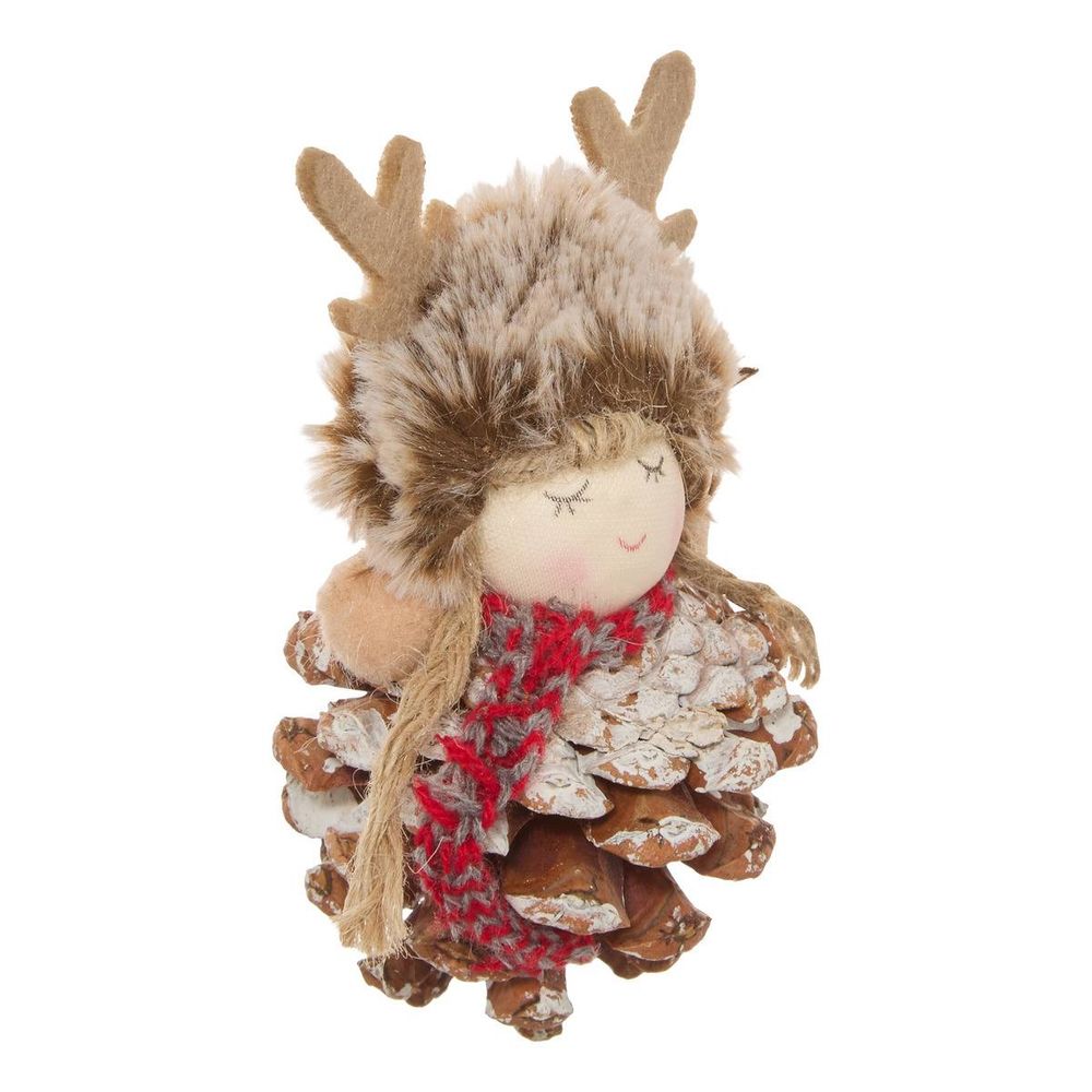 Suspension de sapin personnage en pomme de pin avec bonnet 11 cm