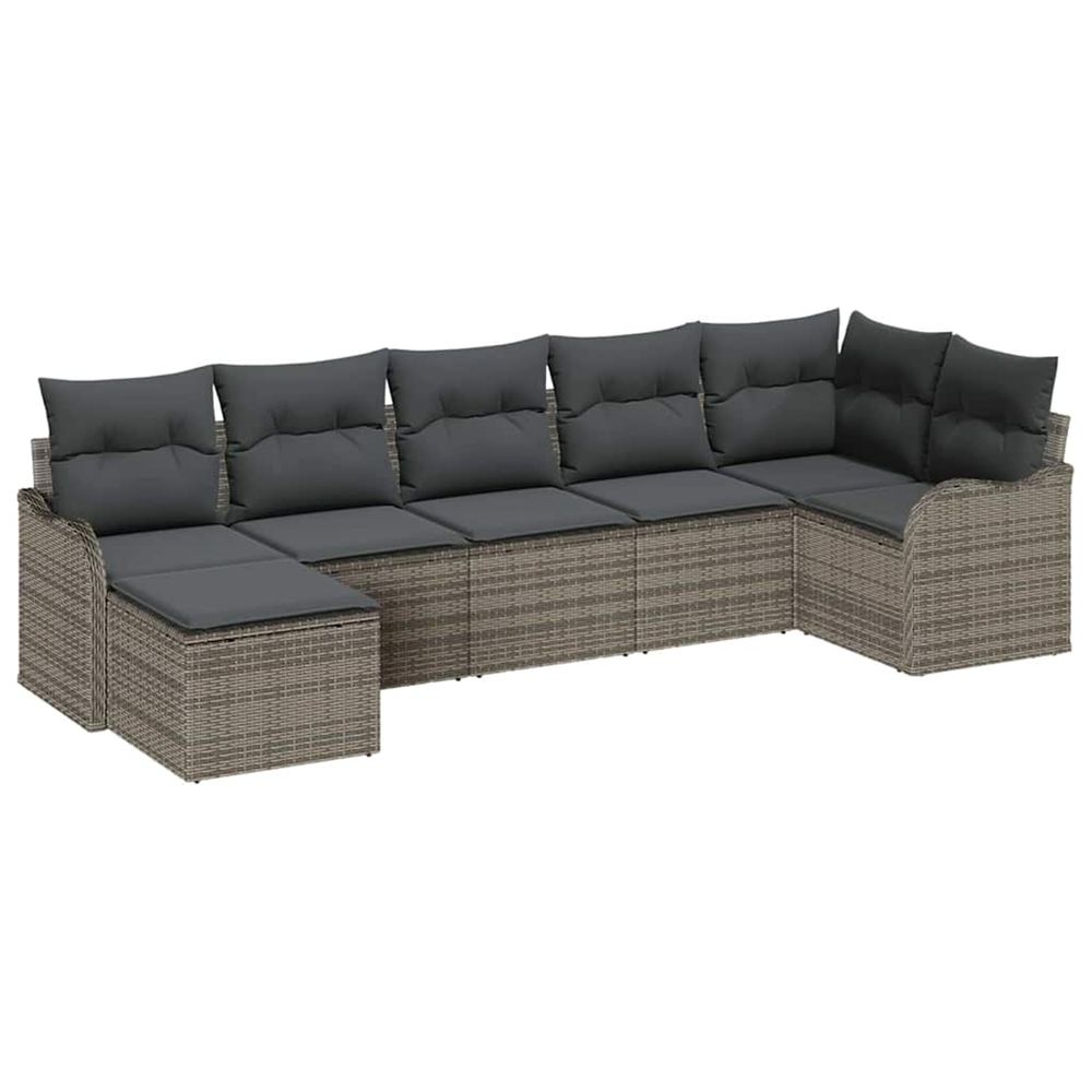 Ensemble de canapé de jardin 7 pc gris polyrotin