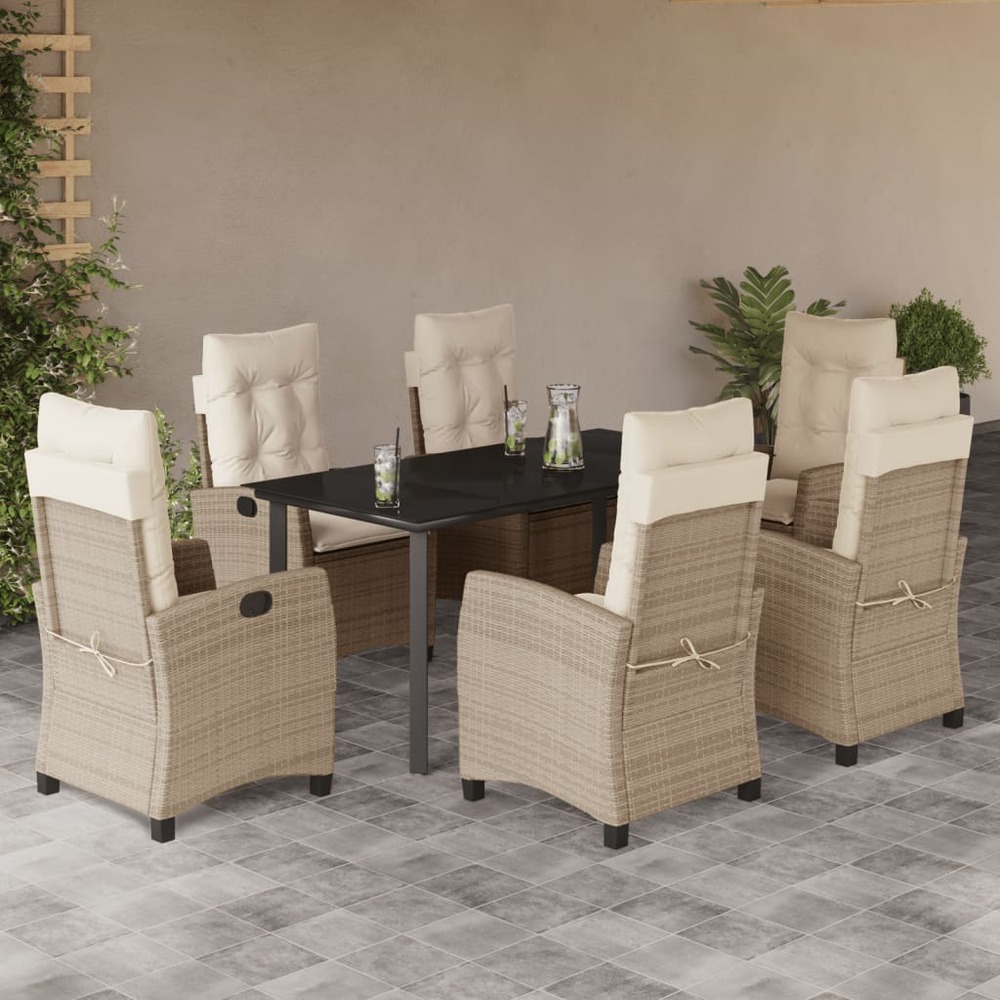 Ensemble à manger de jardin et coussins 7 pcs beige poly rotin
