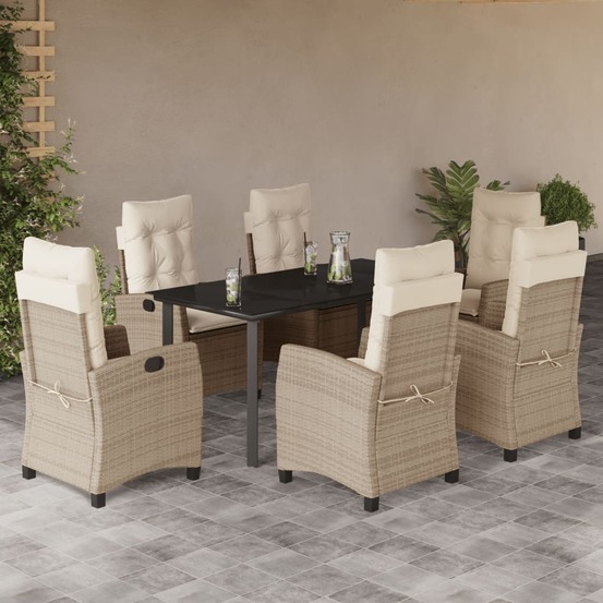 Ensemble à manger de jardin et coussins 7 pcs beige poly rotin