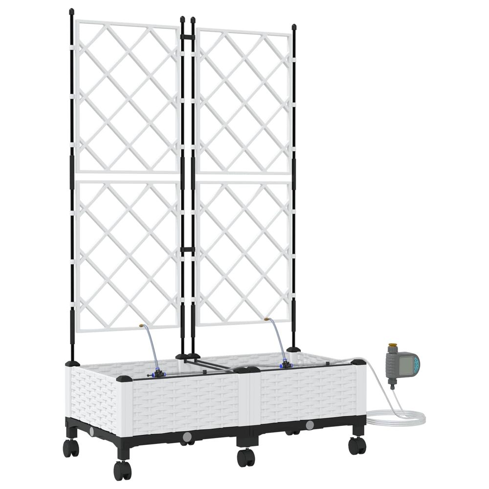 Porte-plante de jardin avec irrigation et roues 2 pc blanc pp