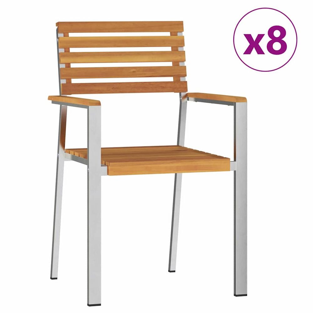 Chaise de jardin 8 pc bois d'acacia massif et acier inoxydable