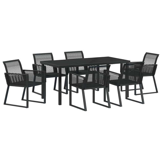 Ensemble de salle à manger pour jardin 7 pcs noir poly rotin