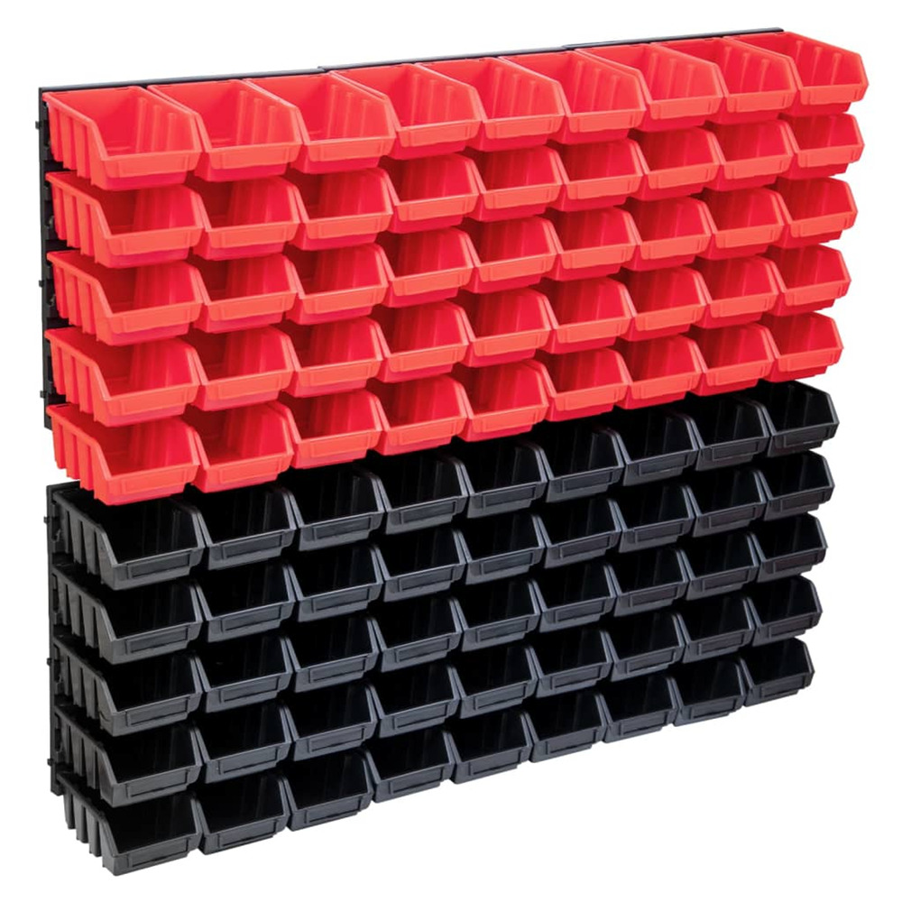 Kit de bacs de stockage et panneaux muraux 96 pcs rouge et noir