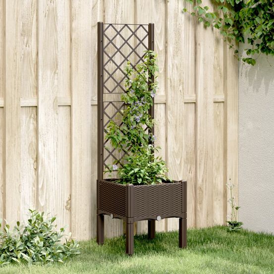 Jardinière surélevée avec treillis pp pour plantes grimpantes jardin balcon marron 40x40 cm