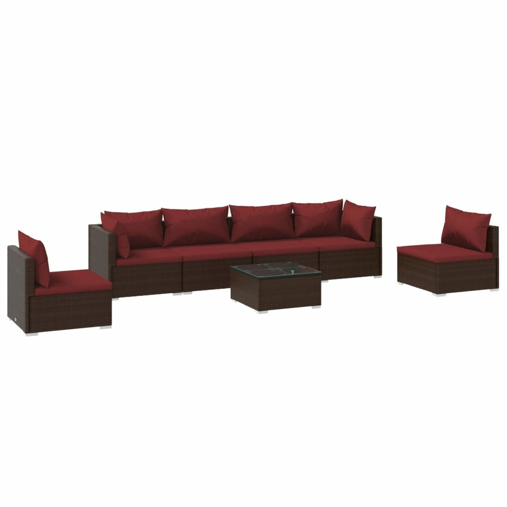 Salon de jardin 7 pcs avec coussins résine tressée marron