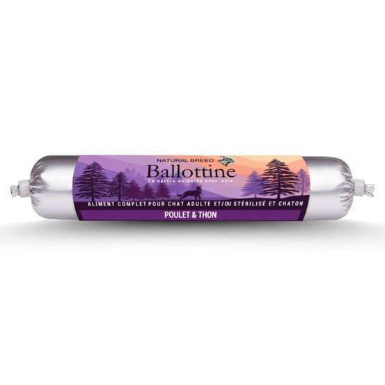 Ballottine fraîche au thon – saucisse naturelle, repas humide complet pour chat et chaton – 12 x 100 g