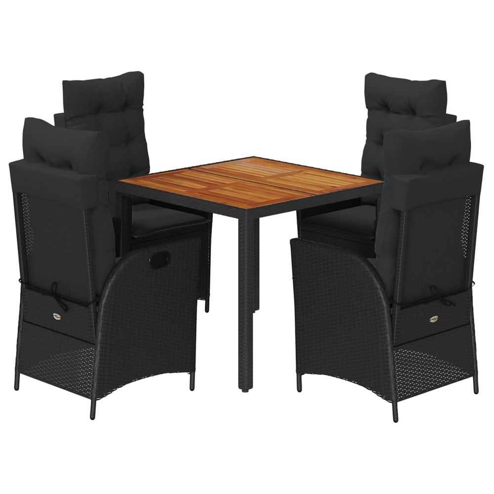 Ensemble à manger de jardin coussins 5pcs noir résine tressée