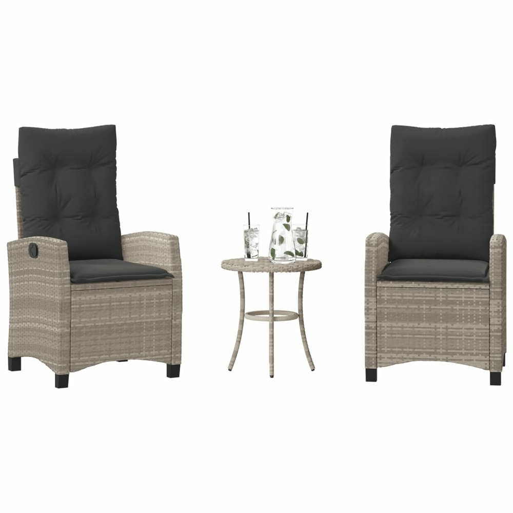 Ensemble de bistro 3 pcs et coussins gris clair résine tressée